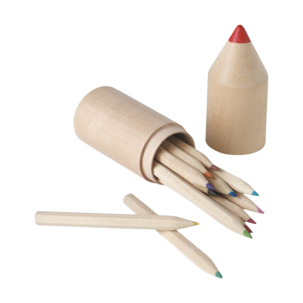 12 pencils in wooden box