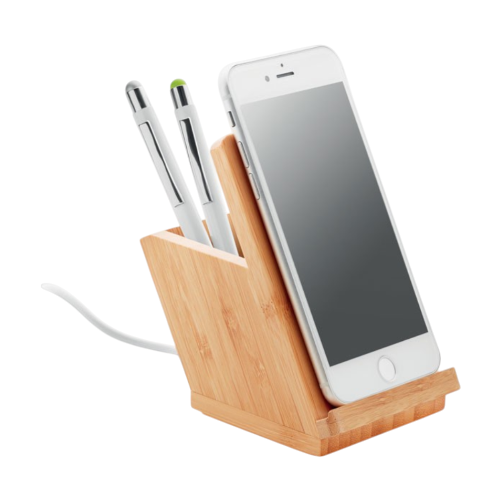 Bamboo Wireless Charger Pen Holder