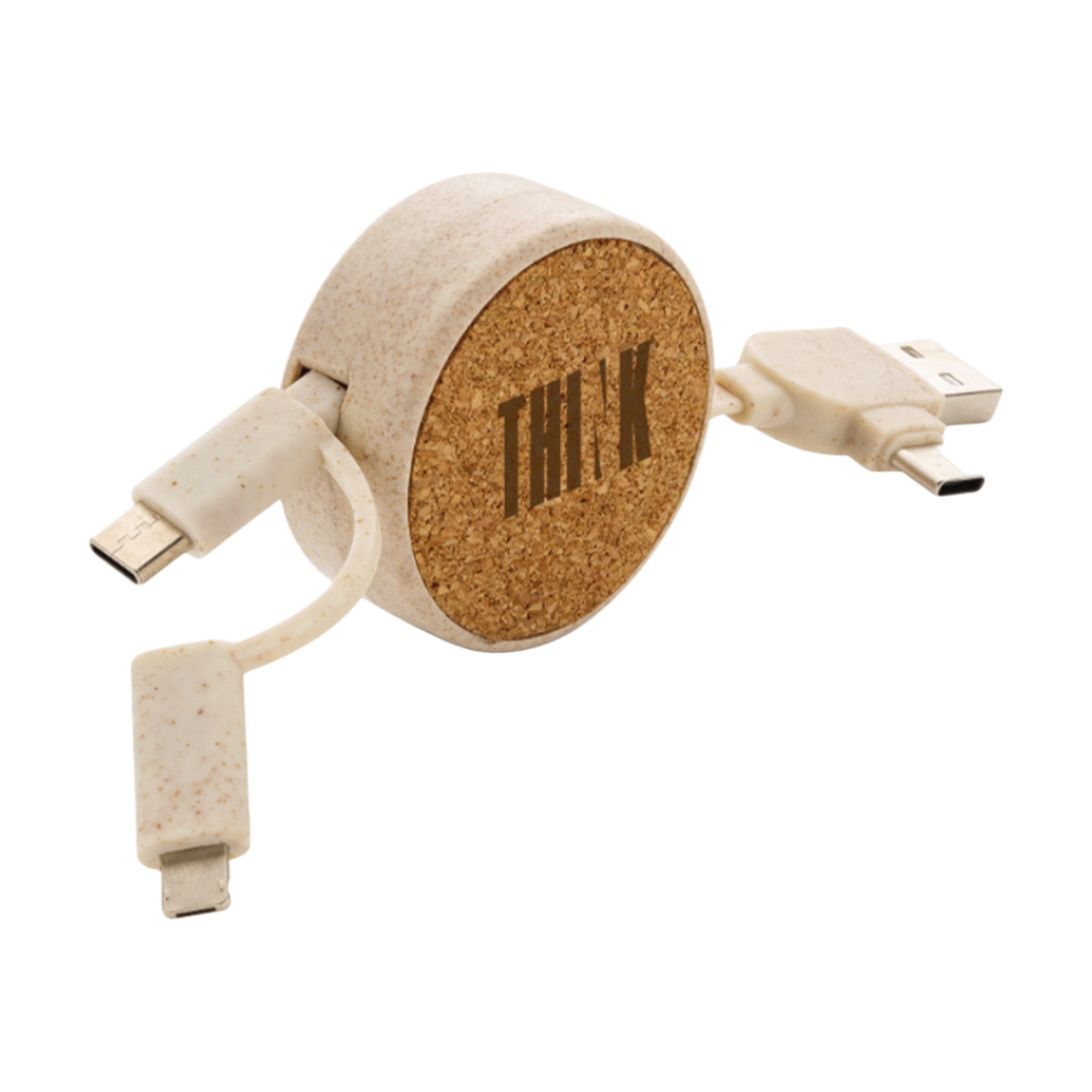 Cork and Wheat 6-in-1 Retractable Cable