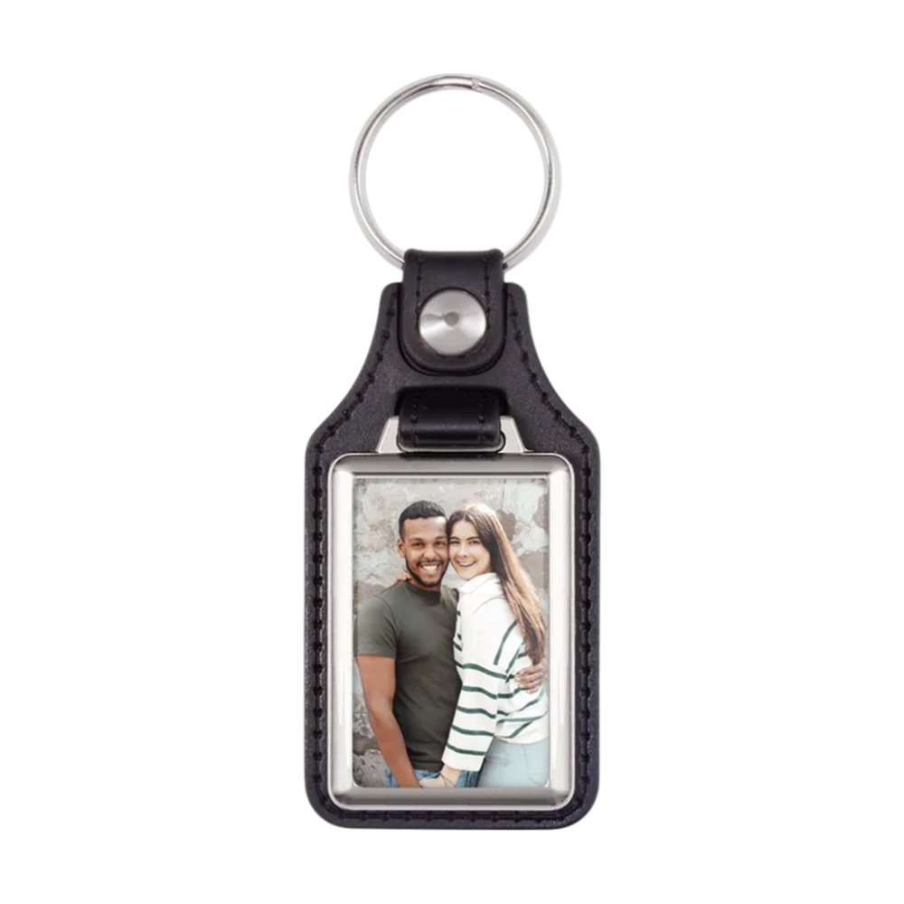 Rectangular Leather Keyring with Photo