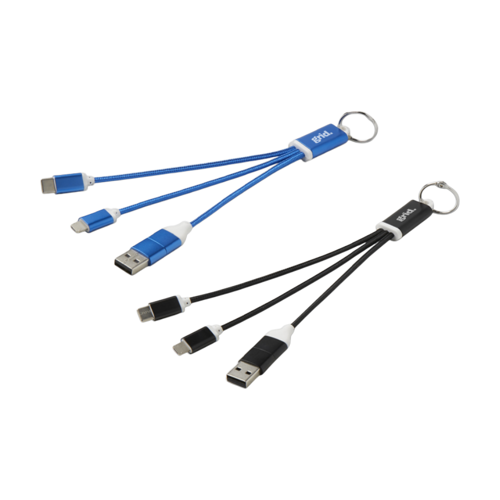 Recycled Aluminium Charging Cable Keychain 4-in-1