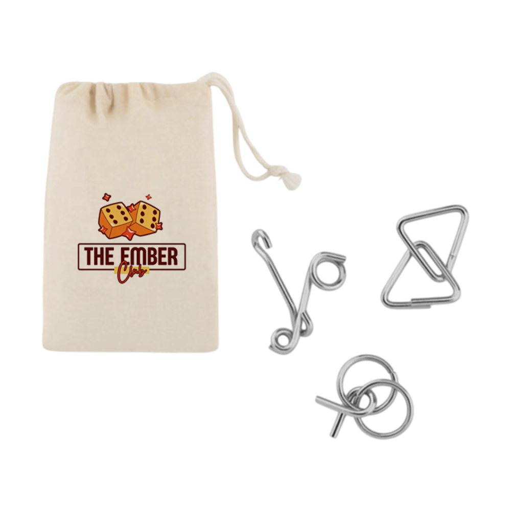 Set of 3 Metal Brain Teasers in Cotton Bag
