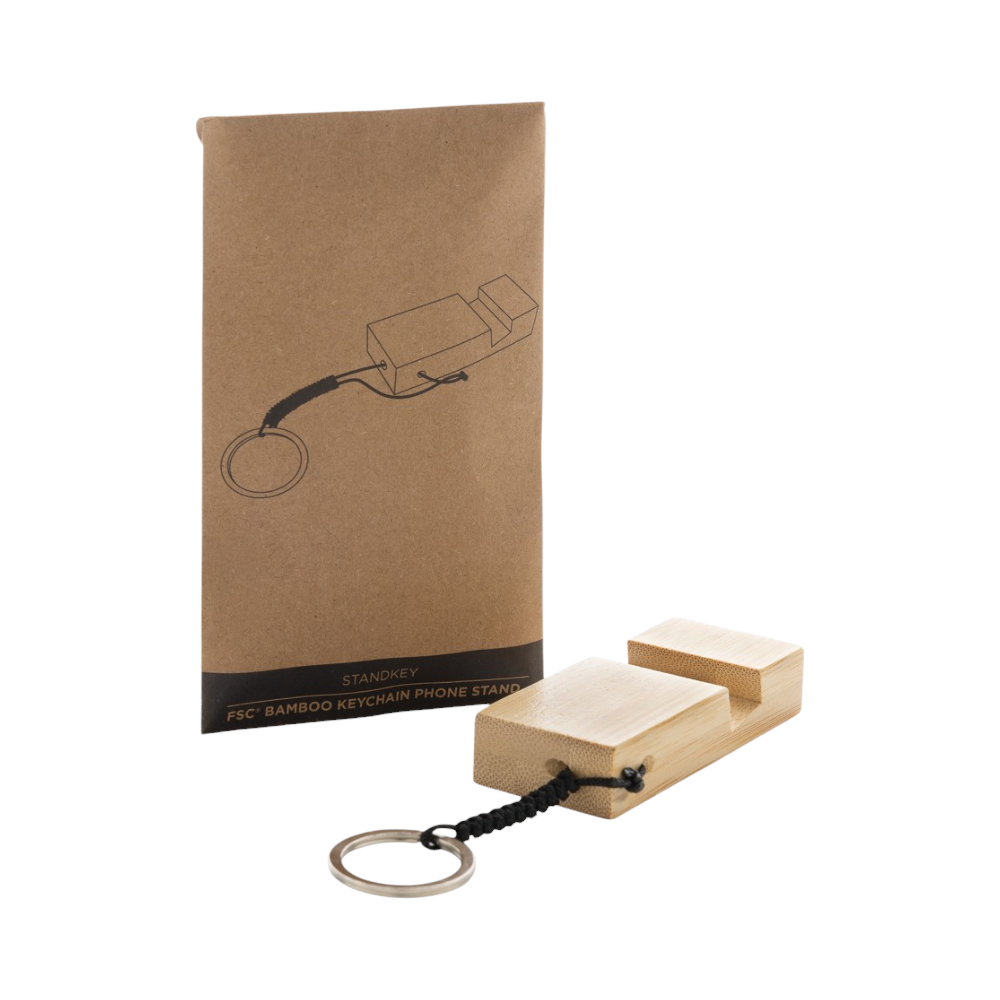Standkey Bamboo Keychain Phone Stand