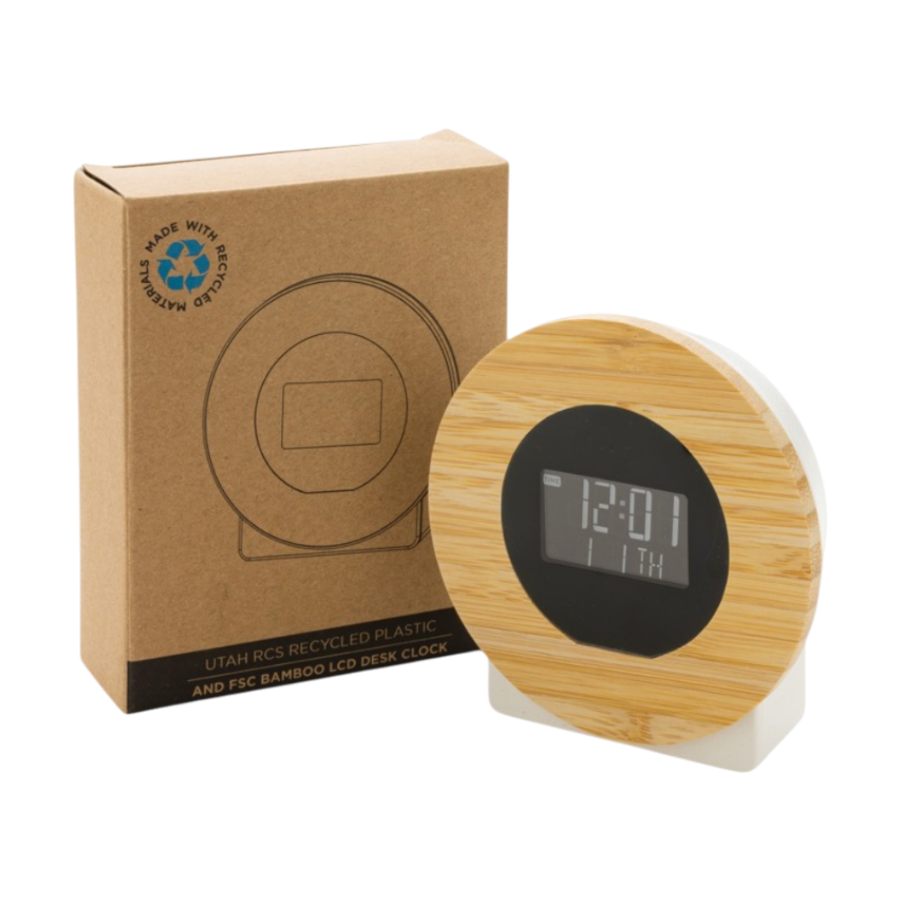 Utah RCS Recycled ABS and Bamboo LCD Desk Clock