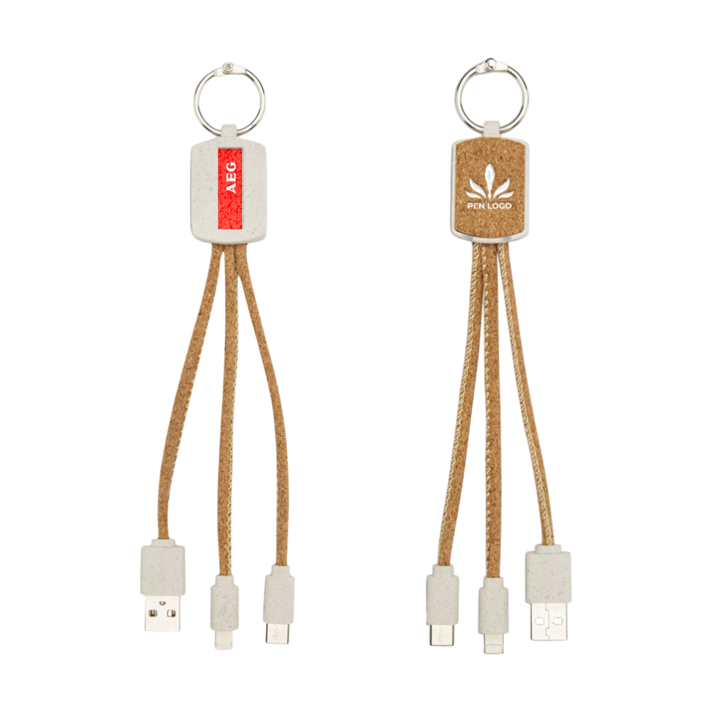Wheat sStraw and Cork 3-in-1 Charging Cable